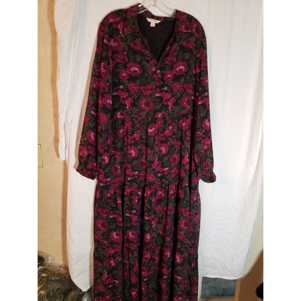 Women's Joe Fresh Purple Floral Long Sleeve Maxi Dress Size L